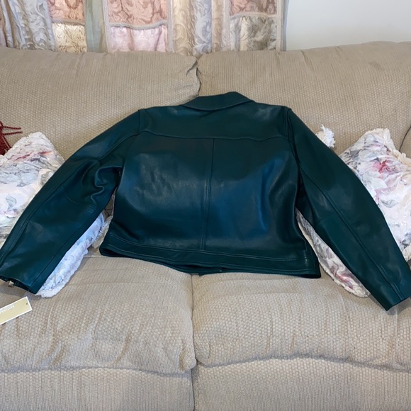 💚NWT Michael Kors Green Heavy Genuine Leather Moto Jacket - Picture 15 of 16
